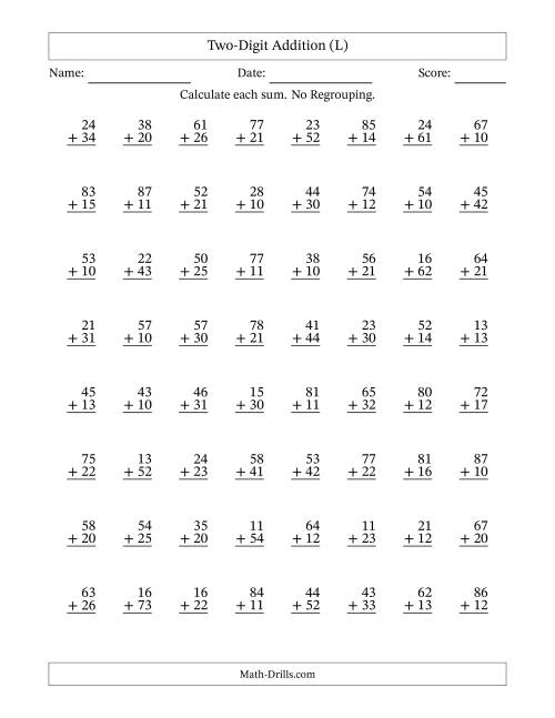 The Two-Digit Addition With No Regrouping – 64 Questions (L) Math Worksheet