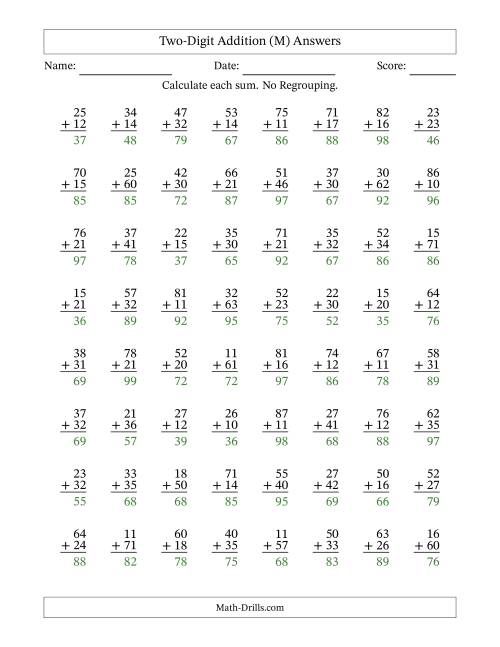 The Two-Digit Addition With No Regrouping – 64 Questions (M) Math Worksheet Page 2
