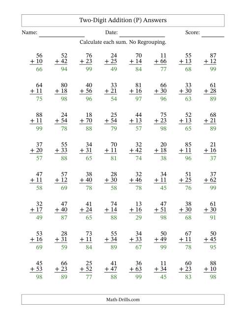 The Two-Digit Addition With No Regrouping – 64 Questions (P) Math Worksheet Page 2
