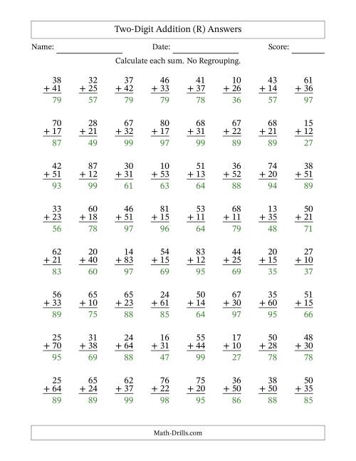 The Two-Digit Addition With No Regrouping – 64 Questions (R) Math Worksheet Page 2