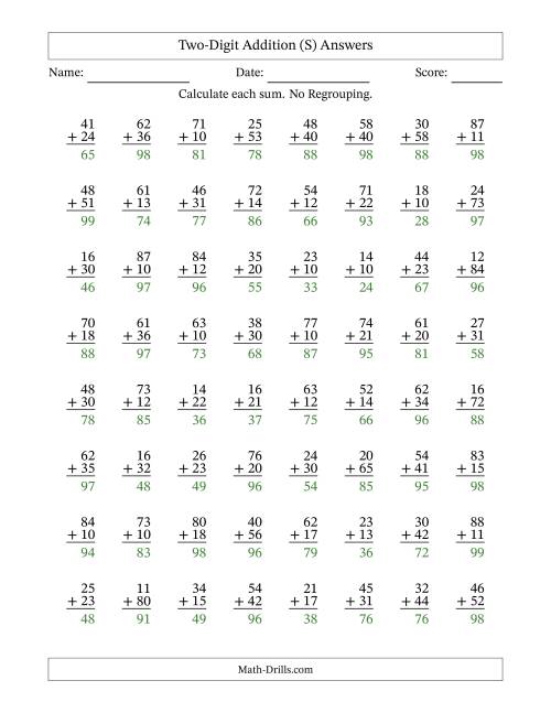 The Two-Digit Addition With No Regrouping – 64 Questions (S) Math Worksheet Page 2