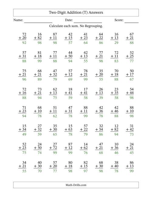 The Two-Digit Addition With No Regrouping – 64 Questions (T) Math Worksheet Page 2