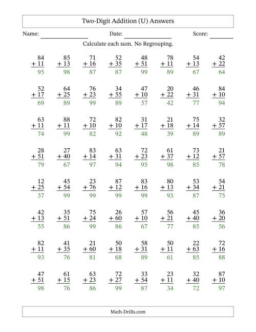 The Two-Digit Addition With No Regrouping – 64 Questions (U) Math Worksheet Page 2