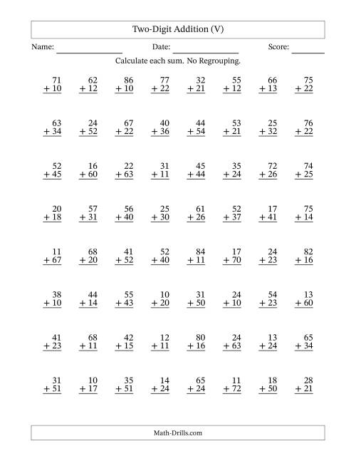 The Two-Digit Addition With No Regrouping – 64 Questions (V) Math Worksheet
