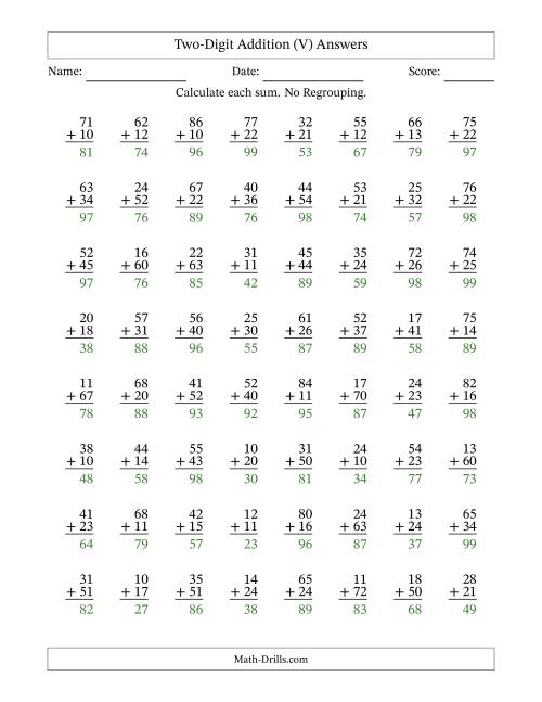 The Two-Digit Addition With No Regrouping – 64 Questions (V) Math Worksheet Page 2