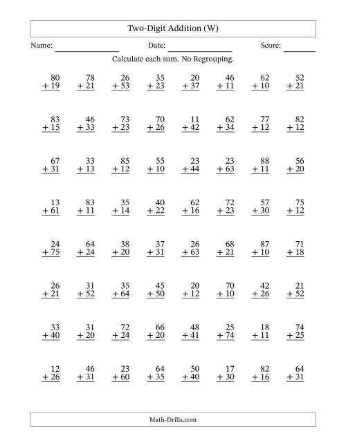 two digit addition no regrouping 64 questions w