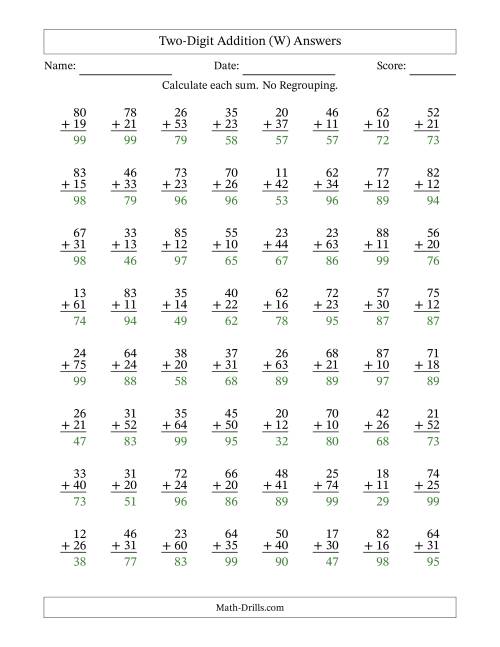 The Two-Digit Addition With No Regrouping – 64 Questions (W) Math Worksheet Page 2