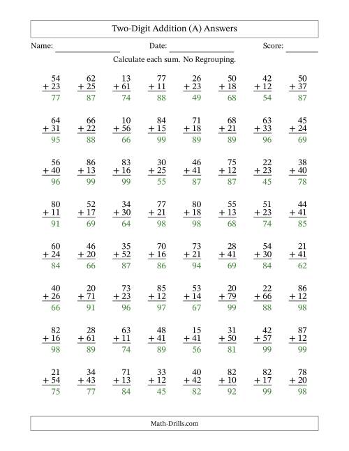 The Two-Digit Addition With No Regrouping – 64 Questions (All) Math Worksheet Page 2