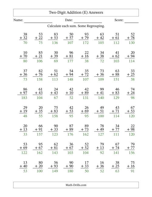 The Two-Digit Addition With Some Regrouping – 64 Questions (E) Math Worksheet Page 2