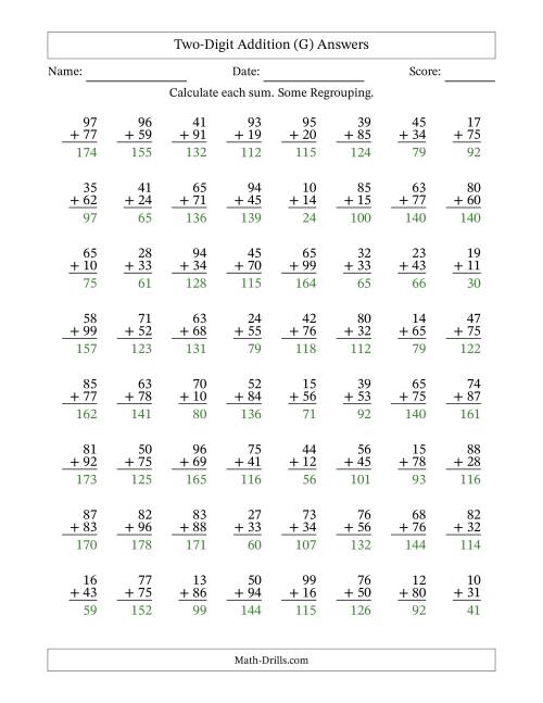 The Two-Digit Addition With Some Regrouping – 64 Questions (G) Math Worksheet Page 2