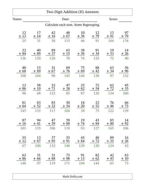 The Two-Digit Addition With Some Regrouping – 64 Questions (H) Math Worksheet Page 2