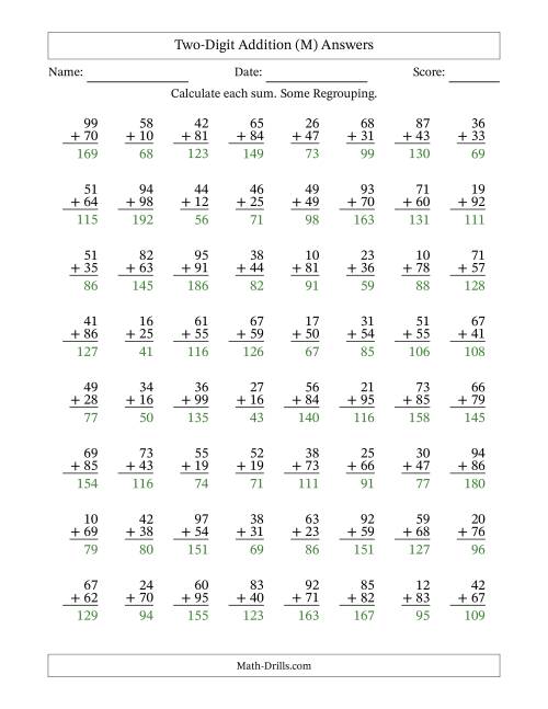 The Two-Digit Addition With Some Regrouping – 64 Questions (M) Math Worksheet Page 2
