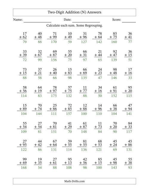 The Two-Digit Addition With Some Regrouping – 64 Questions (N) Math Worksheet Page 2
