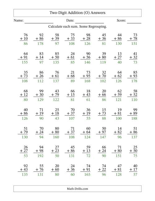 The Two-Digit Addition With Some Regrouping – 64 Questions (O) Math Worksheet Page 2