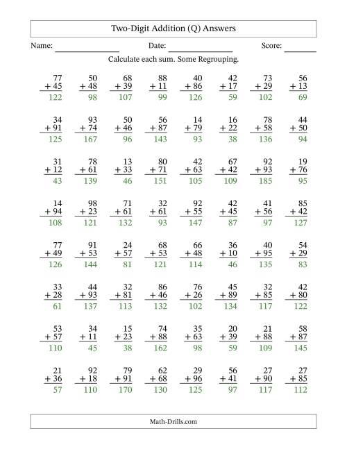The Two-Digit Addition With Some Regrouping – 64 Questions (Q) Math Worksheet Page 2
