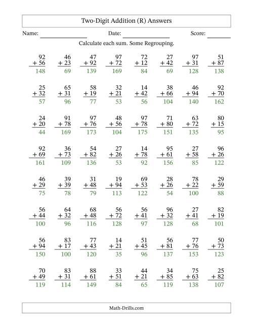 The Two-Digit Addition With Some Regrouping – 64 Questions (R) Math Worksheet Page 2