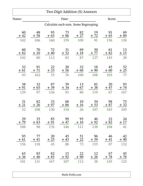 The Two-Digit Addition With Some Regrouping – 64 Questions (S) Math Worksheet Page 2