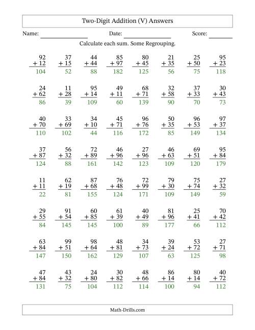 The Two-Digit Addition With Some Regrouping – 64 Questions (V) Math Worksheet Page 2