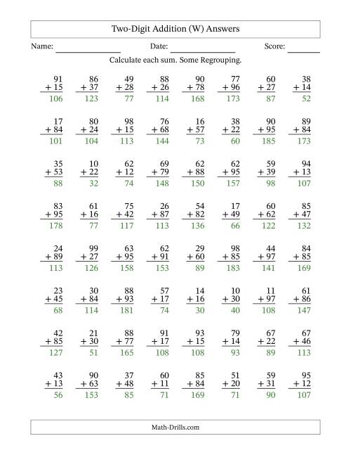 The Two-Digit Addition With Some Regrouping – 64 Questions (W) Math Worksheet Page 2
