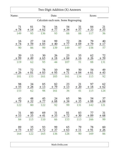 The Two-Digit Addition With Some Regrouping – 64 Questions (X) Math Worksheet Page 2