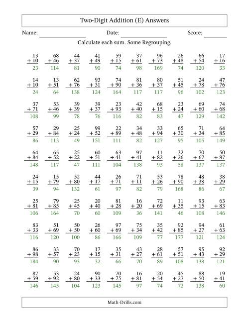The Two-Digit Addition With Some Regrouping – 100 Questions (E) Math Worksheet Page 2
