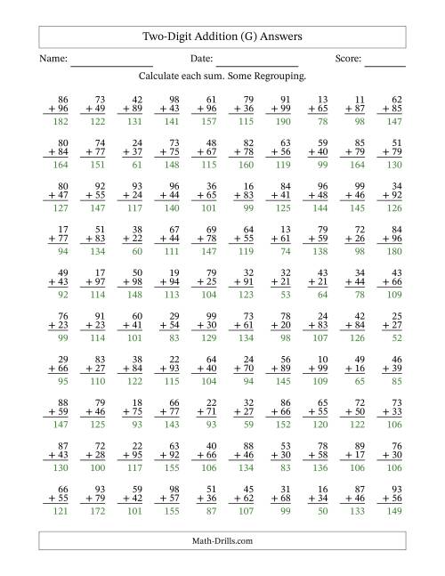 The Two-Digit Addition With Some Regrouping – 100 Questions (G) Math Worksheet Page 2