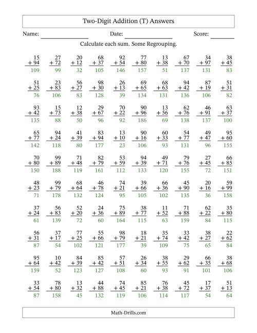 The Two-Digit Addition With Some Regrouping – 100 Questions (T) Math Worksheet Page 2