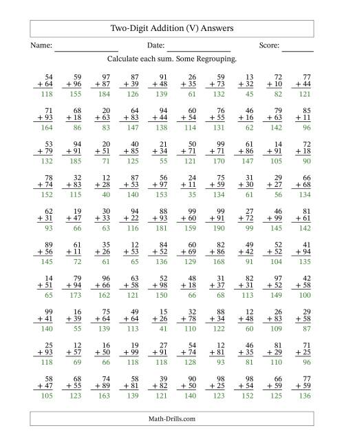 The Two-Digit Addition With Some Regrouping – 100 Questions (V) Math Worksheet Page 2