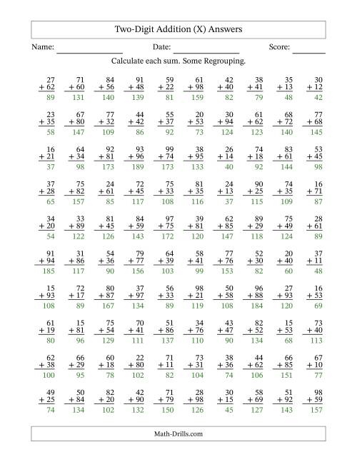 The Two-Digit Addition With Some Regrouping – 100 Questions (X) Math Worksheet Page 2