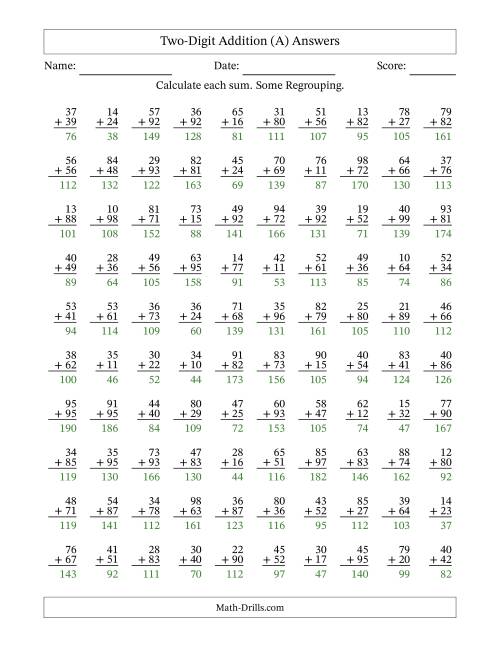The Two-Digit Addition With Some Regrouping – 100 Questions (All) Math Worksheet Page 2