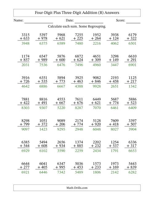 The Four-Digit Plus Three-Digit Addition With Some Regrouping – 49 Questions (B) Math Worksheet Page 2