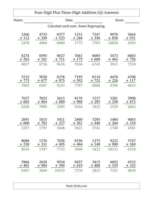 The Four-Digit Plus Three-Digit Addition With Some Regrouping – 49 Questions (Q) Math Worksheet Page 2