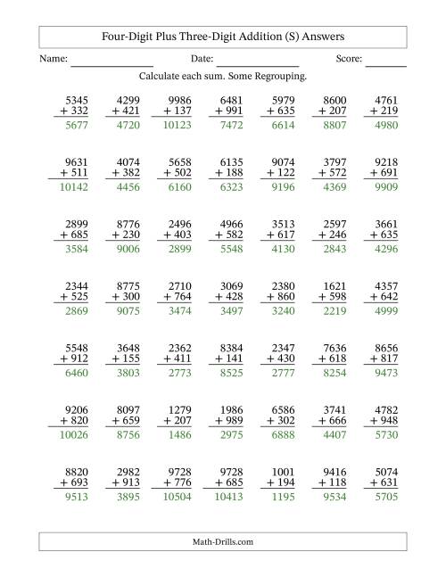 The Four-Digit Plus Three-Digit Addition With Some Regrouping – 49 Questions (S) Math Worksheet Page 2
