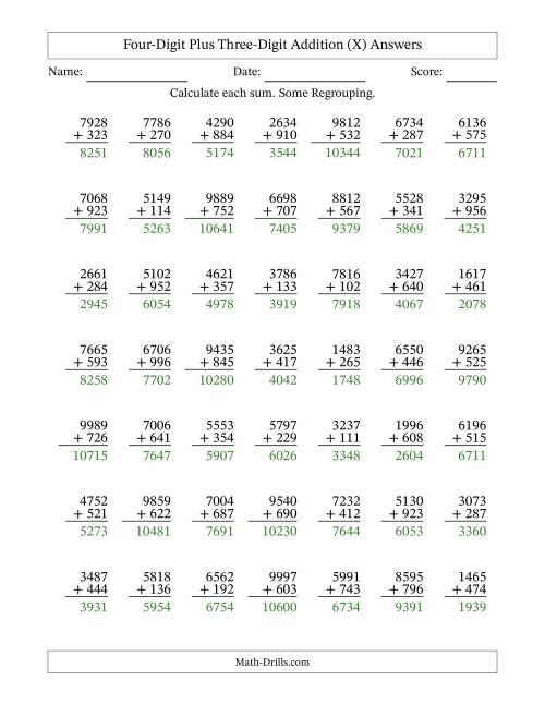 The Four-Digit Plus Three-Digit Addition With Some Regrouping – 49 Questions (X) Math Worksheet Page 2