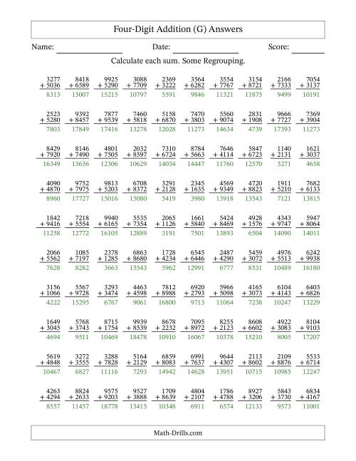 The Four-Digit Addition With Some Regrouping – 100 Questions (G) Math Worksheet Page 2