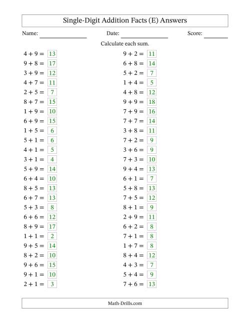 Single Digit Addition 50 Horizontal Questions Some Regrouping E 6077