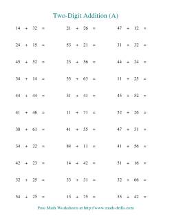 Two-Digit Addition -- Horizontal -- No Regrouping