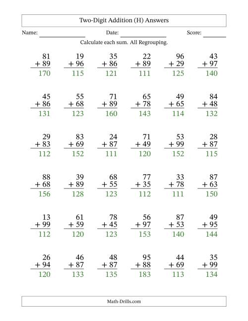 Two-Digit Addition -- Vertical -- All Regrouping (H)