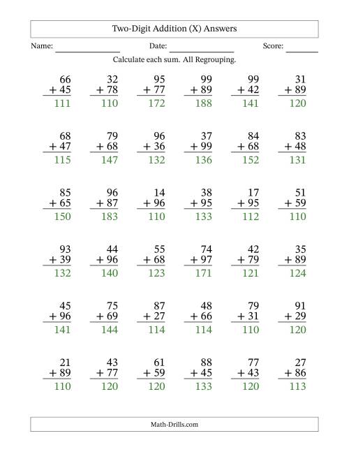 The Two-Digit Addition With All Regrouping – 36 Questions (X) Math Worksheet Page 2