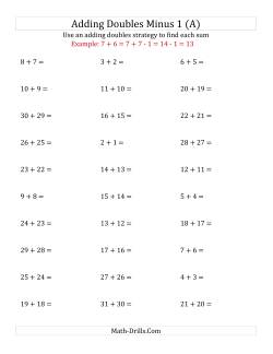 Adding Doubles Minus 1 (Large Numbers)