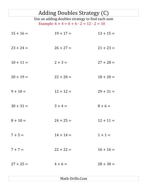 The Adding Doubles Mixed Variations (Large Numbers) (C) Math Worksheet