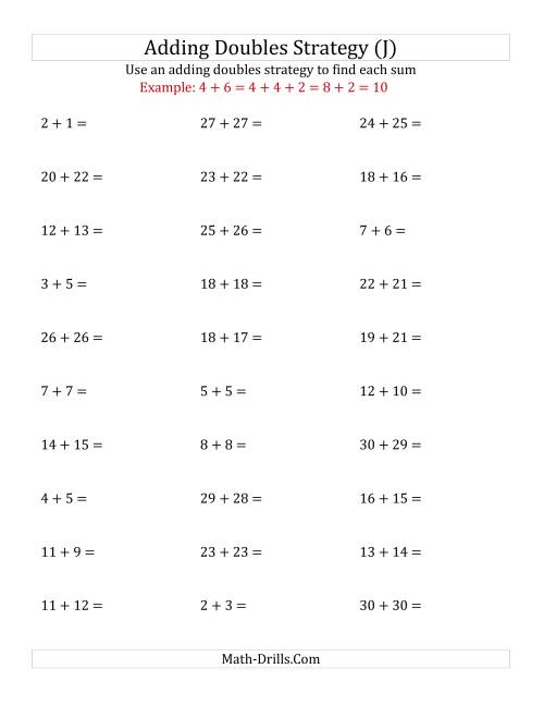 The Adding Doubles Mixed Variations (Large Numbers) (J) Math Worksheet