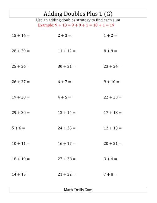 The Adding Doubles Plus 1 (Large Numbers) (G) Math Worksheet