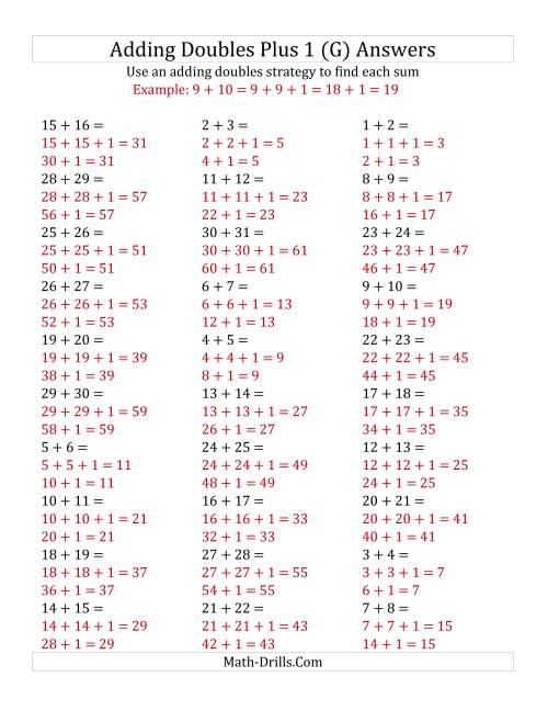 The Adding Doubles Plus 1 (Large Numbers) (G) Math Worksheet Page 2