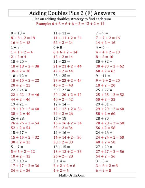 The Adding Doubles Plus 2 (Large Numbers) (F) Math Worksheet Page 2