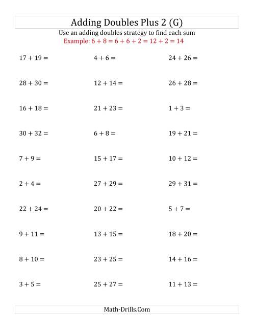 The Adding Doubles Plus 2 (Large Numbers) (G) Math Worksheet