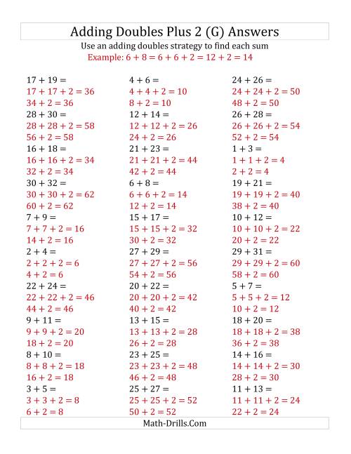 The Adding Doubles Plus 2 (Large Numbers) (G) Math Worksheet Page 2