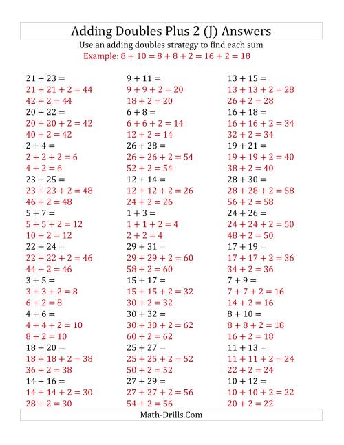 The Adding Doubles Plus 2 (Large Numbers) (J) Math Worksheet Page 2