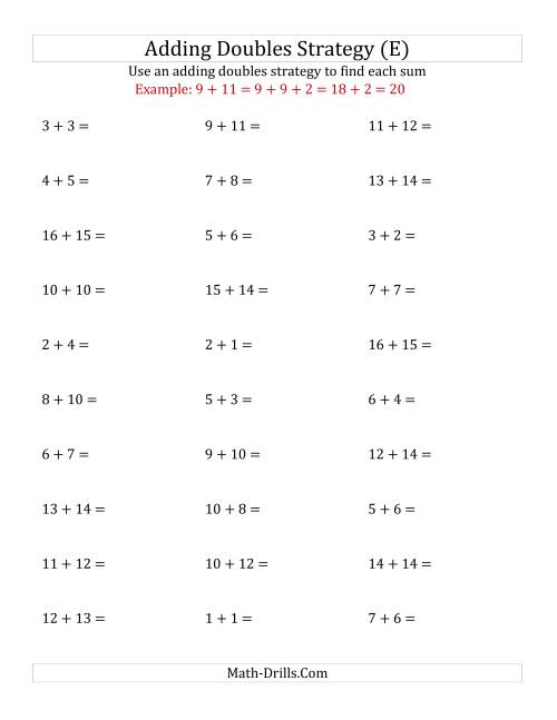 The Adding Doubles Mixed Variations (Medium Numbers) (E) Math Worksheet