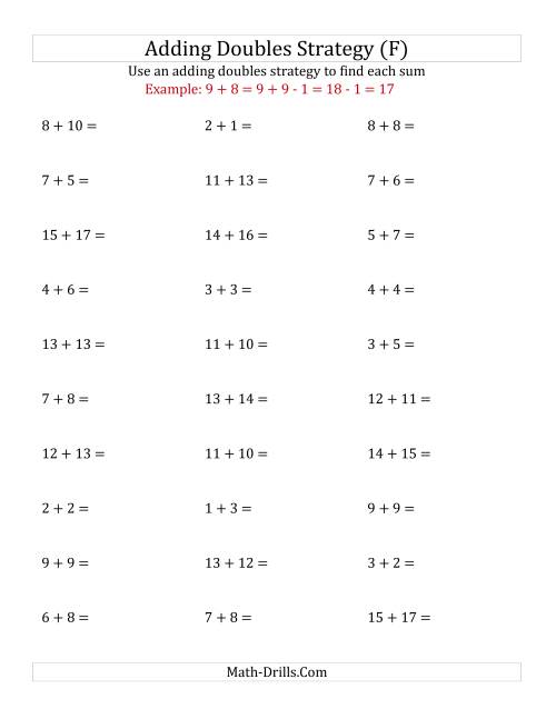 The Adding Doubles Mixed Variations (Medium Numbers) (F) Math Worksheet